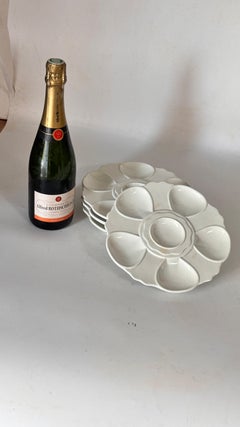 Set of 4 White Ceramic Oyster Plates – 1970s French Mid-Century Design