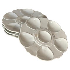 Set of 4 White Ceramic Oyster Plates – 1970s French Mid-Century Design