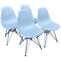 Set of 4 White Eames DSR Dining Chairs with Chromed Steel Eiffel Base, 2010
