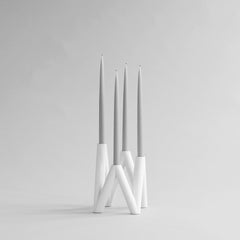 Set of 4 White Fiber Concrete Candle Holders, Contemporary Brutalist Style