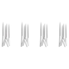 Set of 4 White Fiber Concrete Candle Holders, Contemporary Brutalist Style