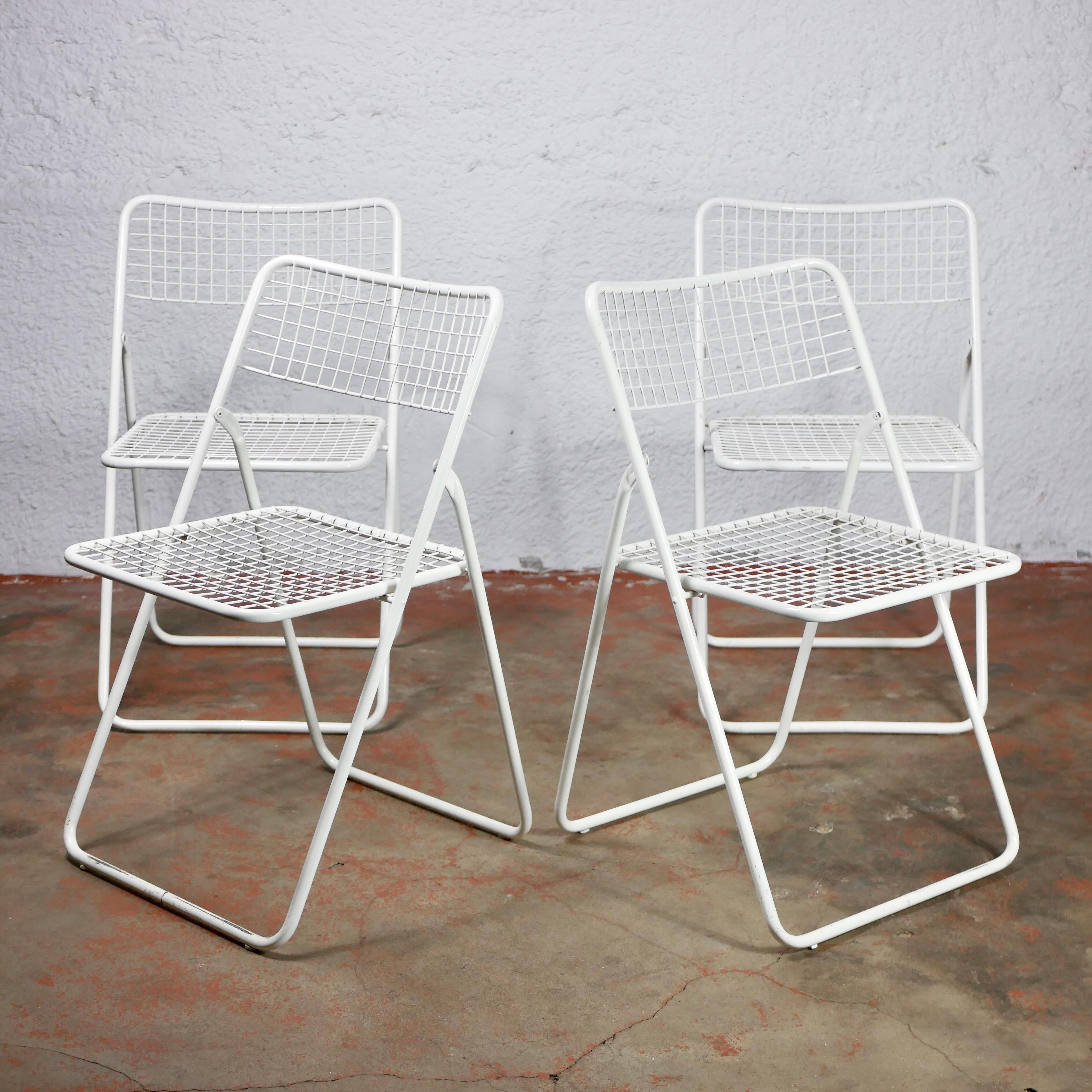 Swedish Set of 4 White Folding Ted Net Chairs by Niels Gammelgaard for Ikea, 1980s