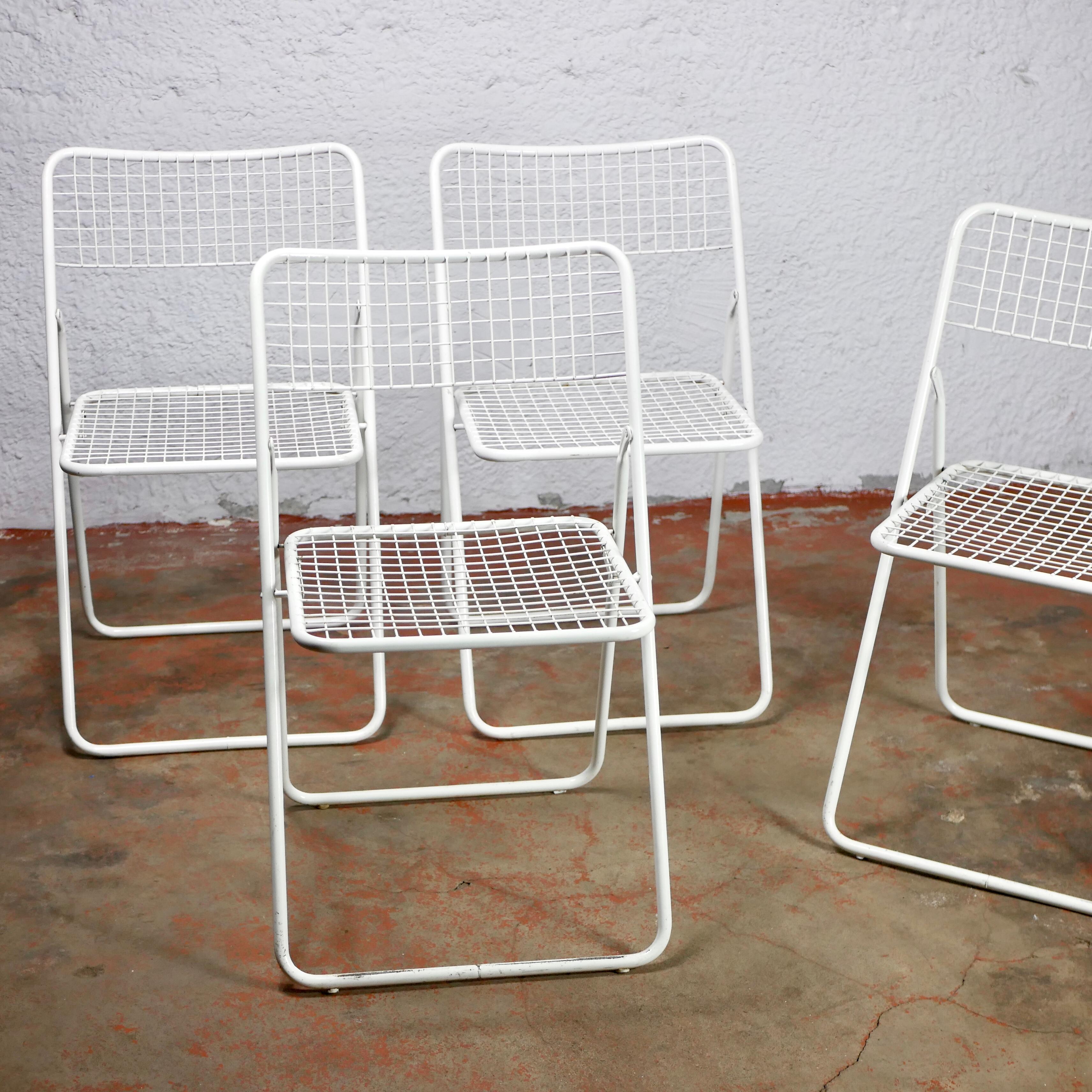 Set of 4 White Folding Ted Net Chairs by Niels Gammelgaard for Ikea, 1980s In Good Condition In Lyon, FR