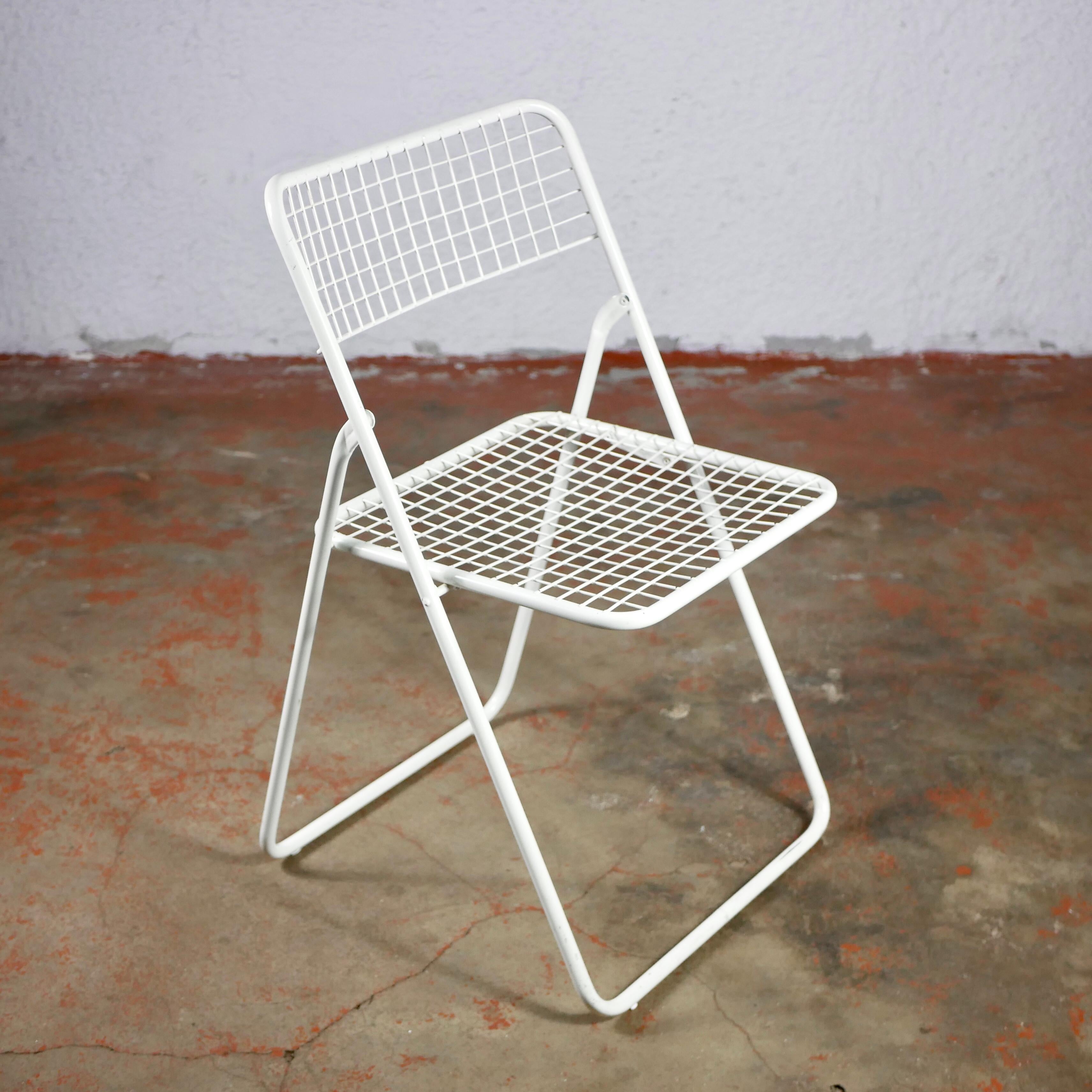 Metal Set of 4 White Folding Ted Net Chairs by Niels Gammelgaard for Ikea, 1980s
