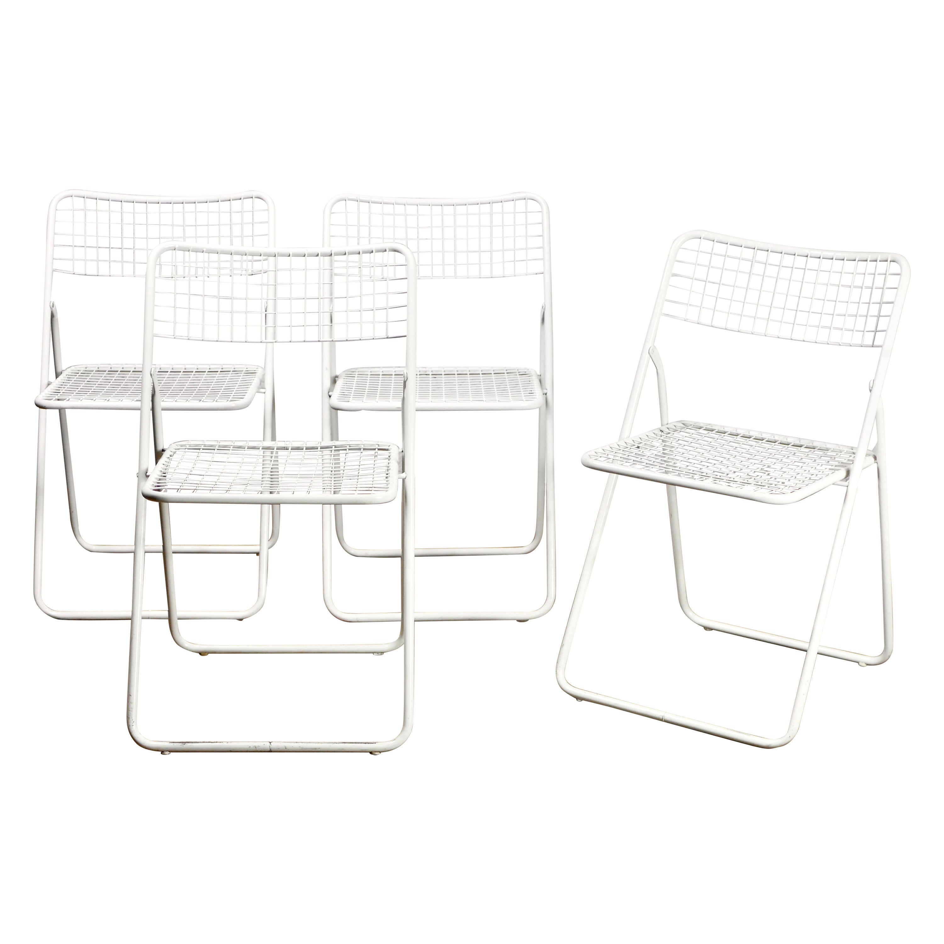 Set of 4 White Folding Ted Net Chairs by Niels Gammelgaard for Ikea, 1980s