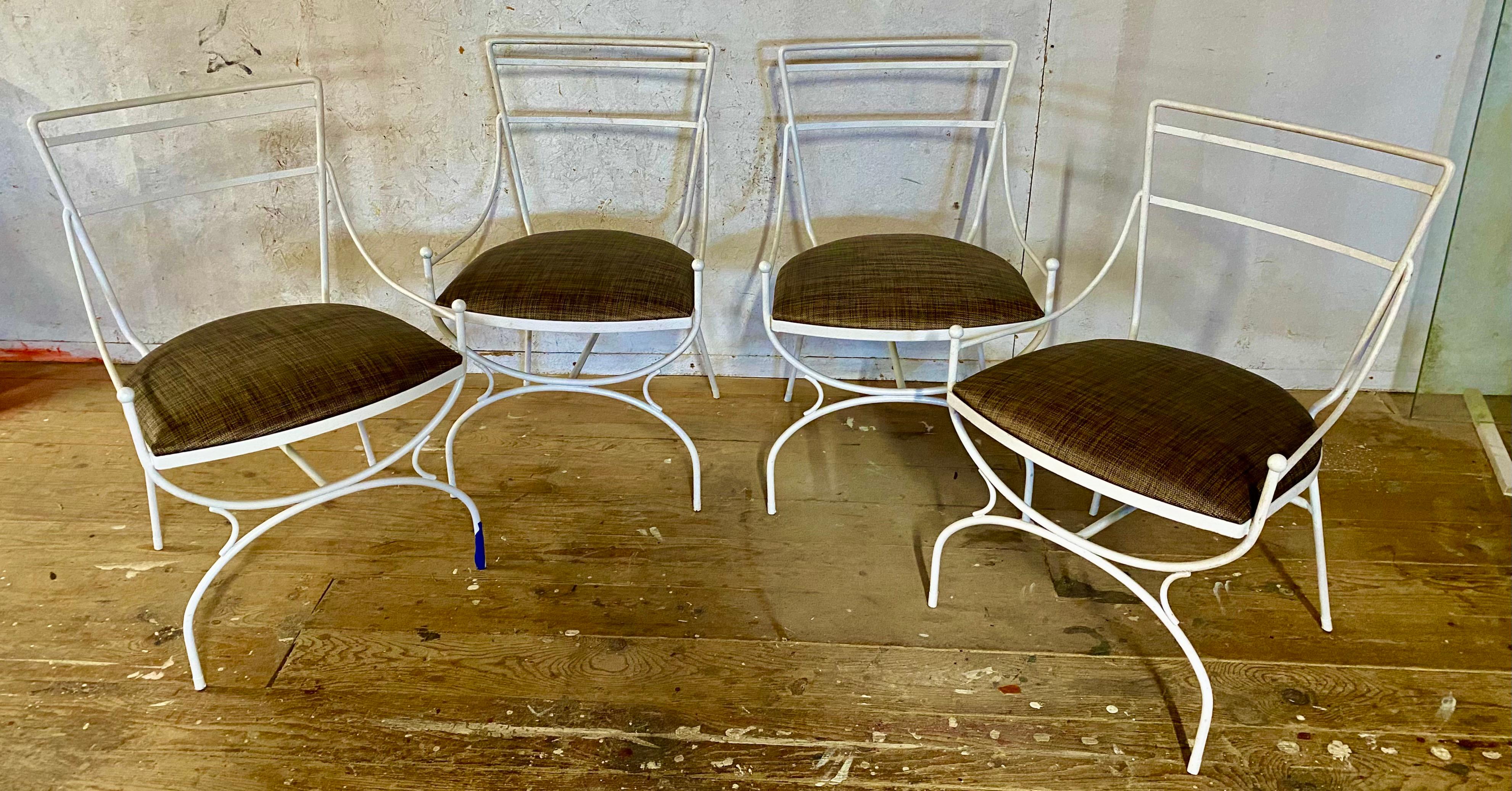 Set of 4 White Garden Metal Outdoor Dining Arm Chairs For Sale 1