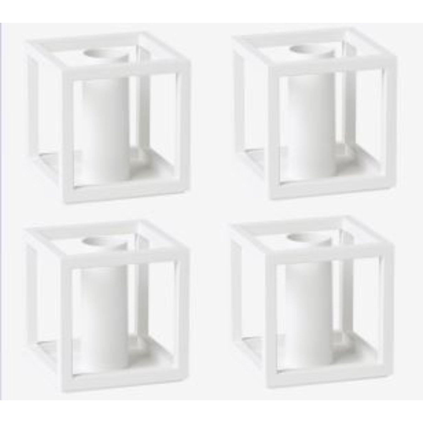 Set of 4 white Kubus T candle holders by Lassen
Dimensions: D 7 x W 7 x H 7 cm 
Materials: Metal 
Also available in different dimensions and colors. 
Weight: 0.40 Kg

The tealight, Kubus T, is added to the Kubus collection in 2018, designed by
