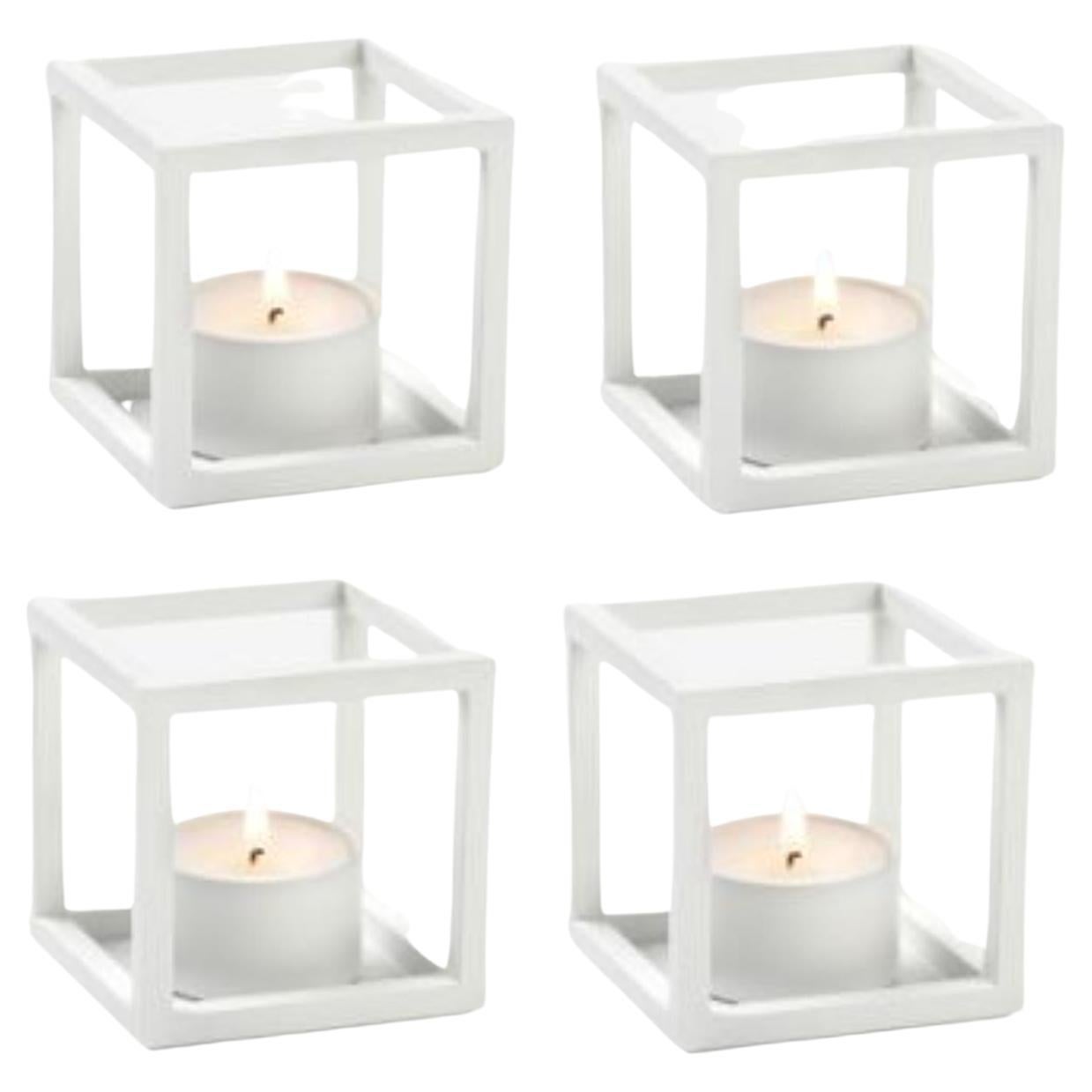 Set of 4 White Kubus T Candle Holders by Lassen