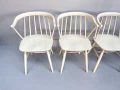 Set of 4 White Lacquered Spindle Chairs, Nesto Sweden, 1960s