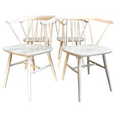 Set of 4 White Lacquered Spindle Chairs, Nesto Sweden, 1960s