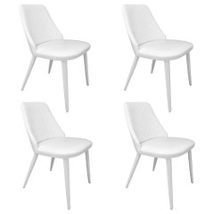 In Stock in Los Angeles, Set of 4 White Leather Dining Chairs by Enzo Berti