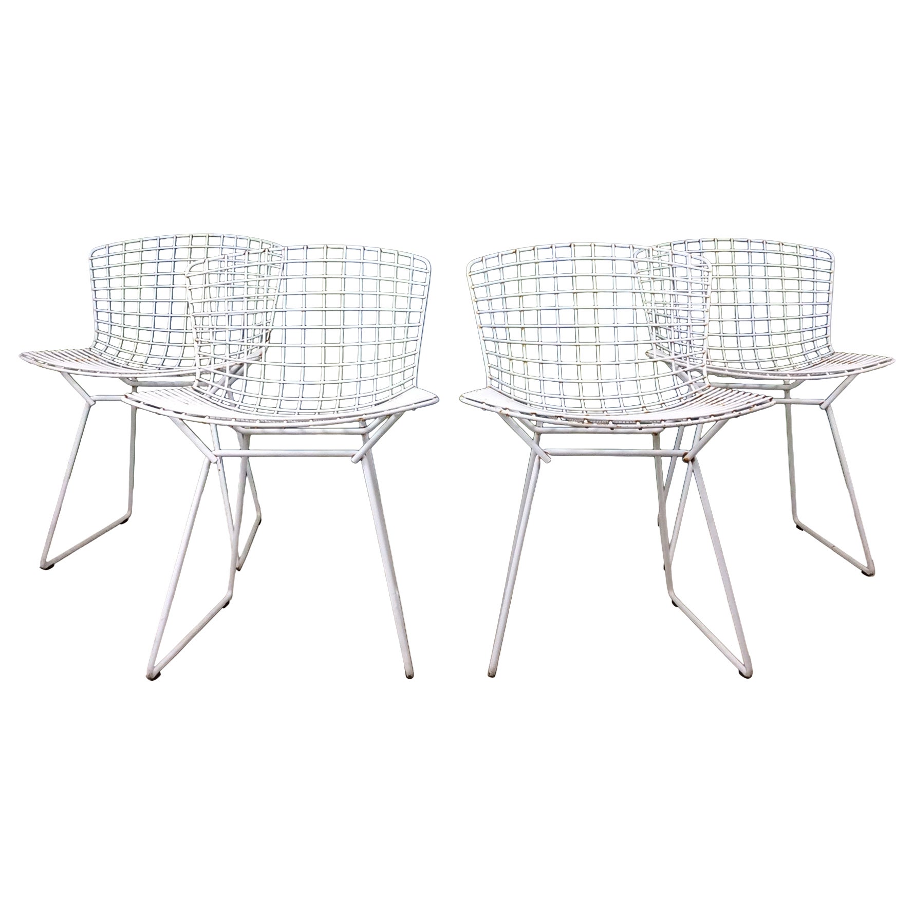 Set of 4 White Metal Indoor / Outdoor Chairs by Harry Bertoia for Knoll