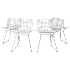 Set of 4 White Metal Indoor / Outdoor Chairs by Harry Bertoia for Knoll