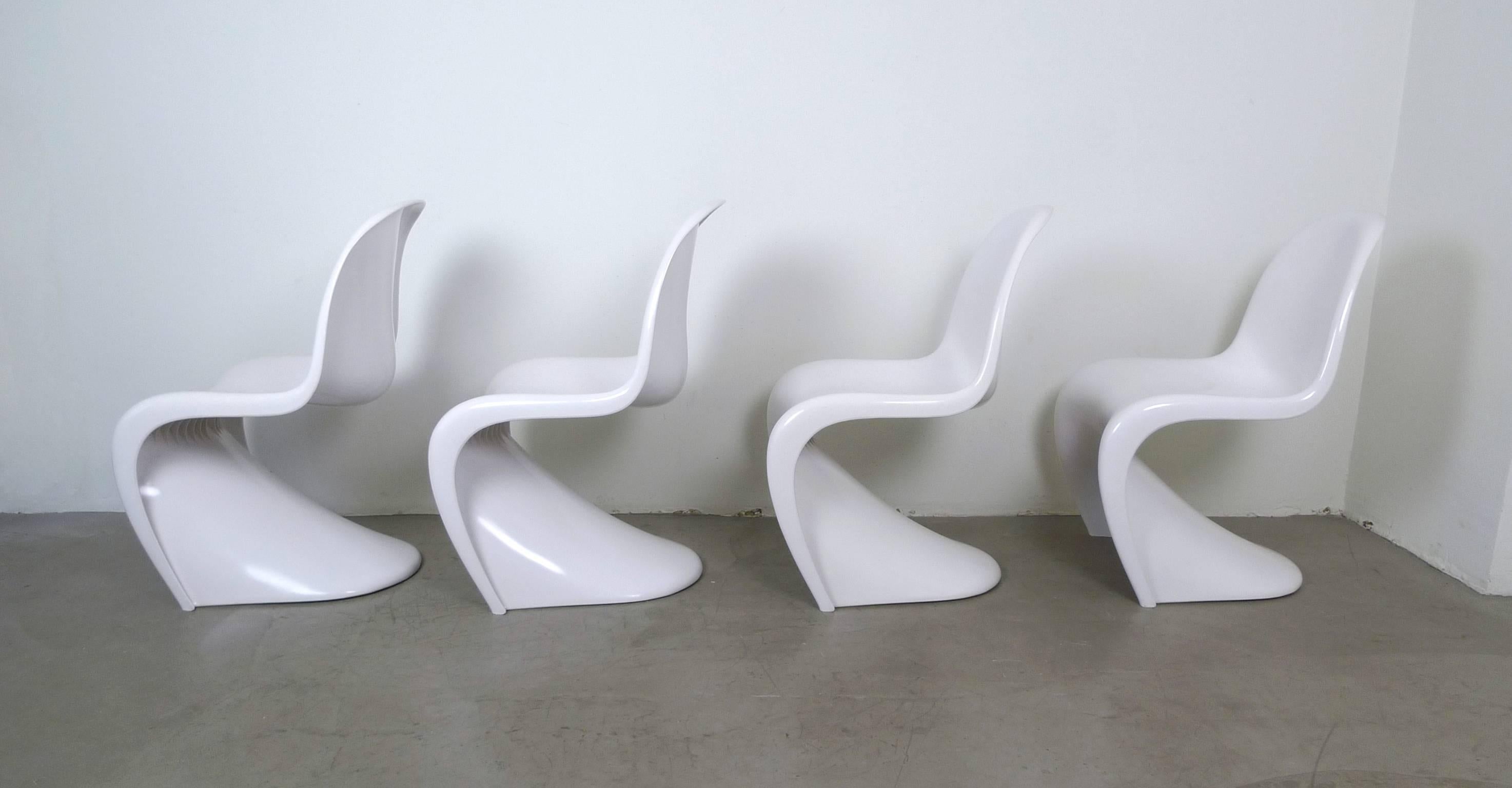 Space Age Set of Four White Panton Chairs by Verner Panton for Fehlbaum, Germany, 1971 For Sale
