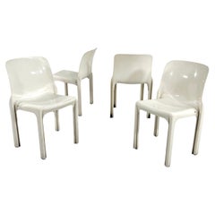 Set of 4 White Selene Chairs by Vico Magistretti for Artemide, 1970s
