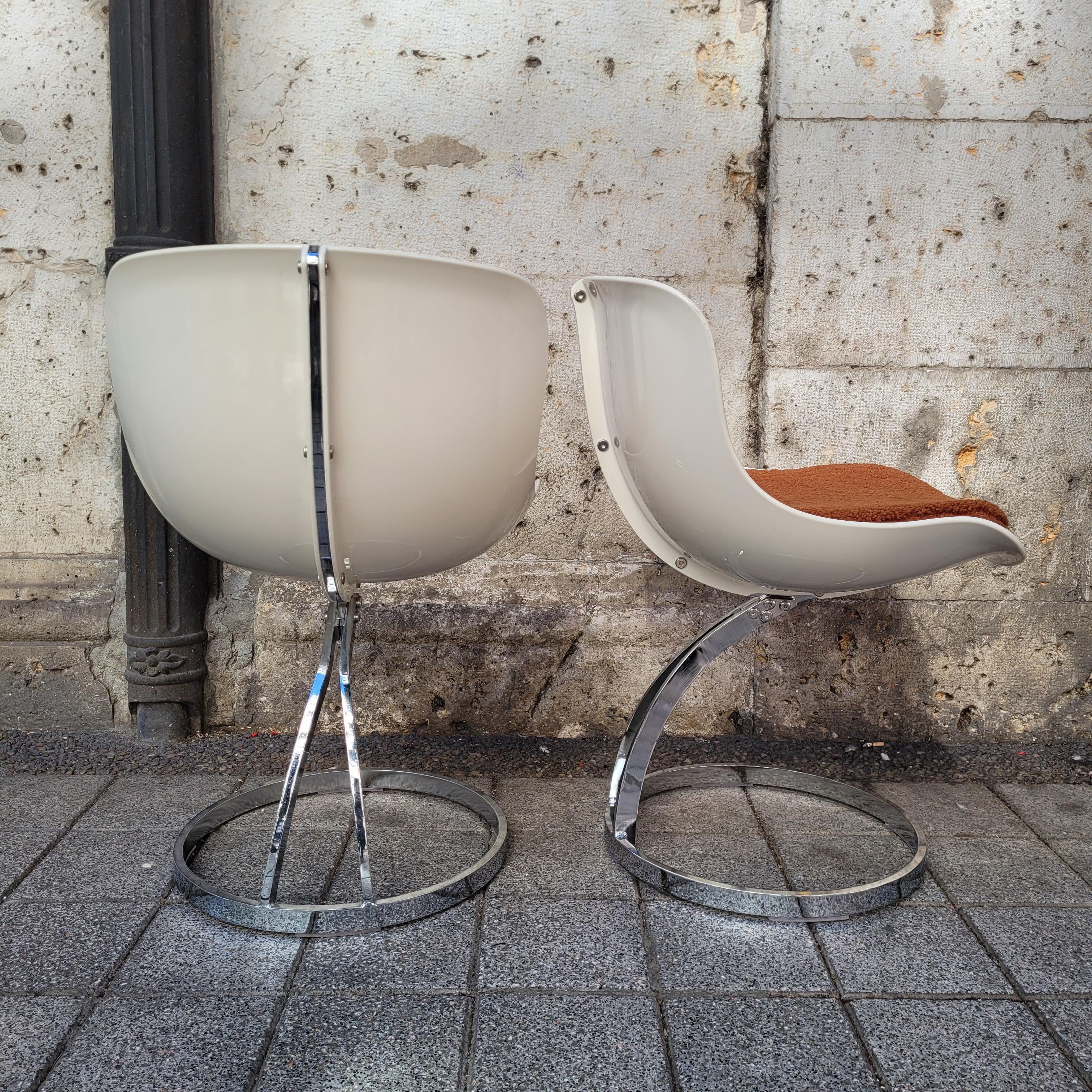Set of 4 white Space Age Goldfinger fiberglass chairs after Michel Cadestin For Sale 11
