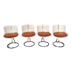 Set of 4 white Space Age Goldfinger fiberglass chairs after Michel Cadestin