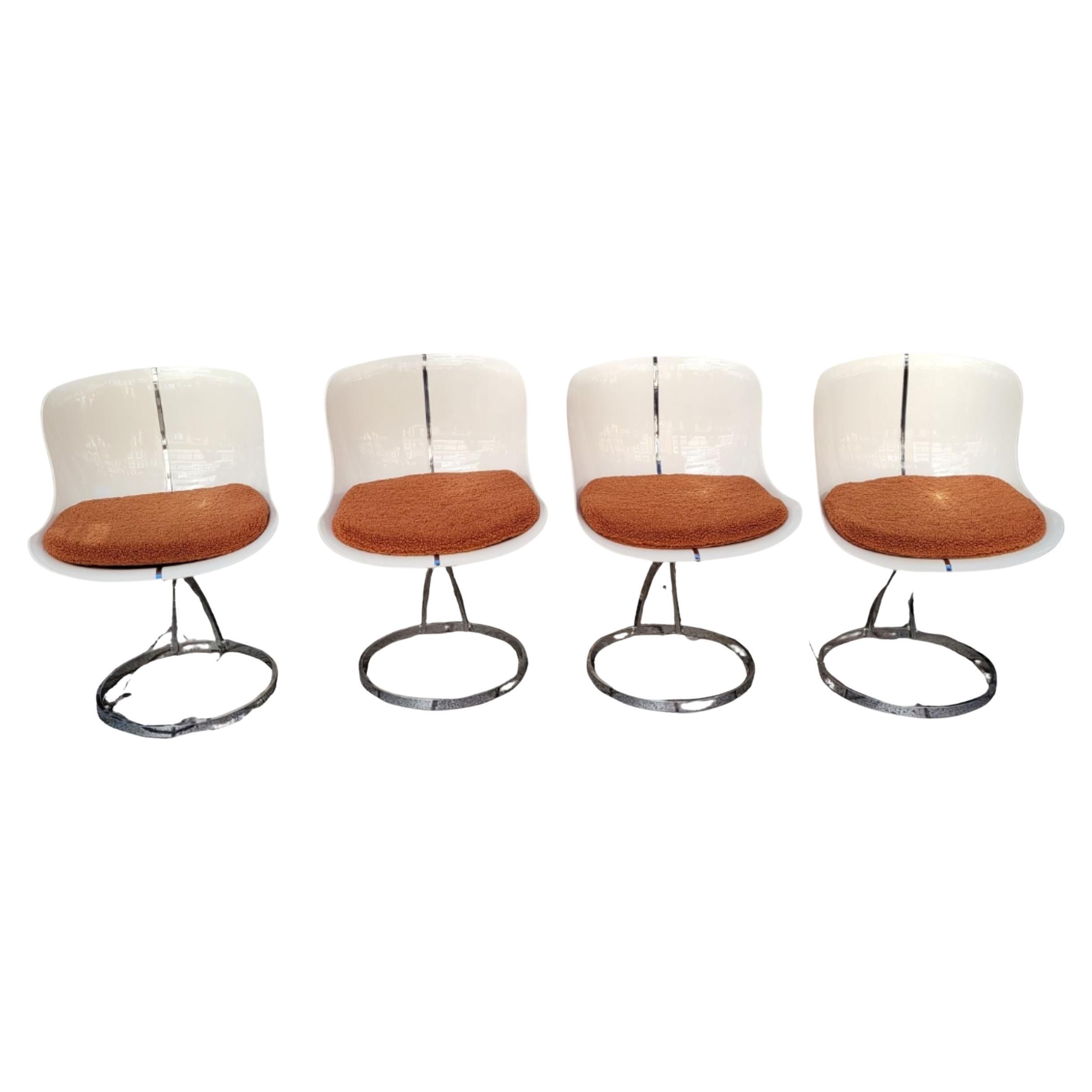 Set of 4 white Space Age Goldfinger fiberglass chairs after Michel Cadestin For Sale
