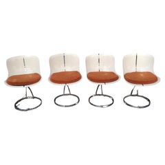 Set of 4 white Space Age Goldfinger fiberglass chairs after Michel Cadestin