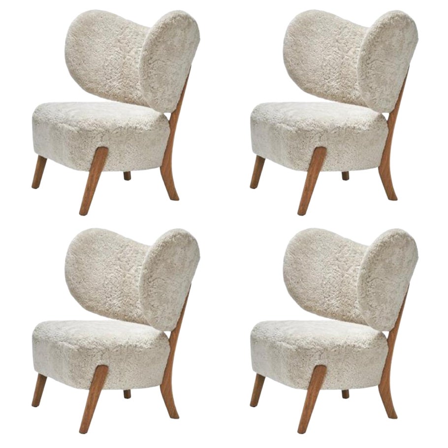Set of 4 White TMBO Lounge Chairs in Moonlight Sheepskin by Mazo Design