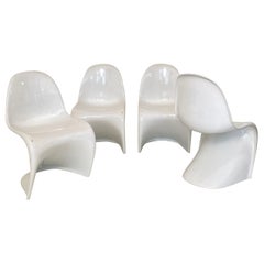 Ensemble de 4 chaises blanches Verner Panton 1st Edition, Herman Miller, Danemark, années 1960