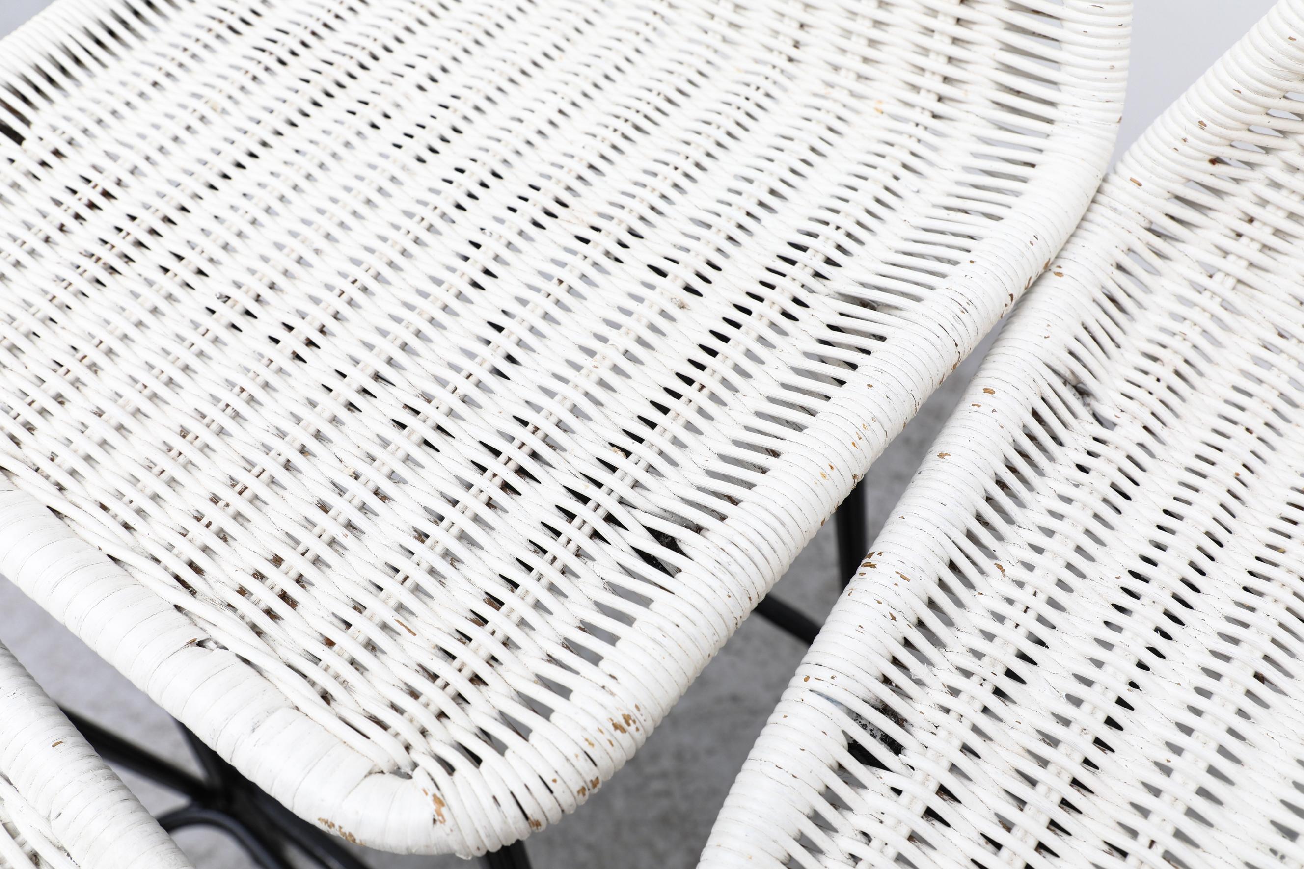 Set of Four White Rattan Charlotte Perriand Style Counter Height Stools 3