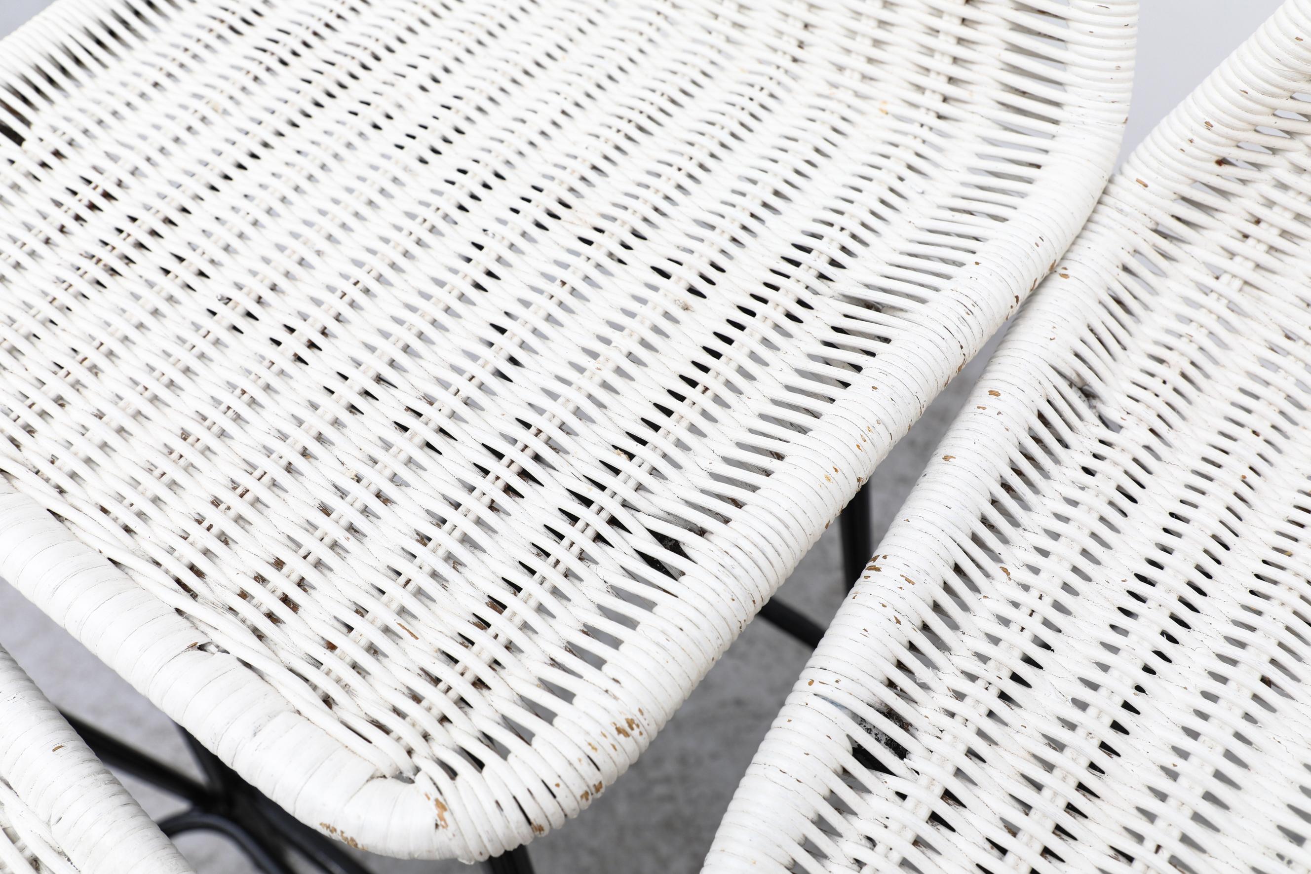 Set of 4 White Wicker Charlotte Perriand Style Counter Height Stools For Sale 4