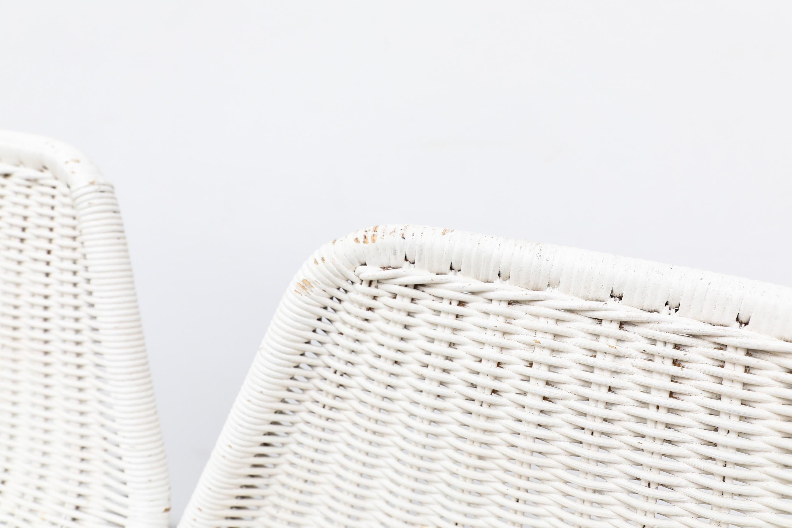 Set of Four White Rattan Charlotte Perriand Style Counter Height Stools 5
