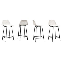 Set of 4 White Wicker Charlotte Perriand Style Stools