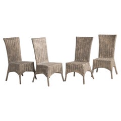 Set of 4 Whitewashed Bamboo Chairs, 1970s