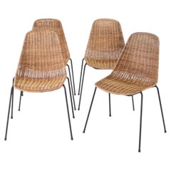 Ensemble de 4 chaises en osier et en fer