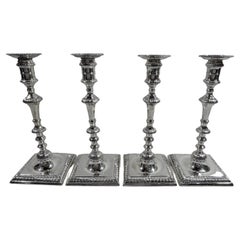 Set of 4 William Cafe English Georgian Sterling Silver Candlesticks