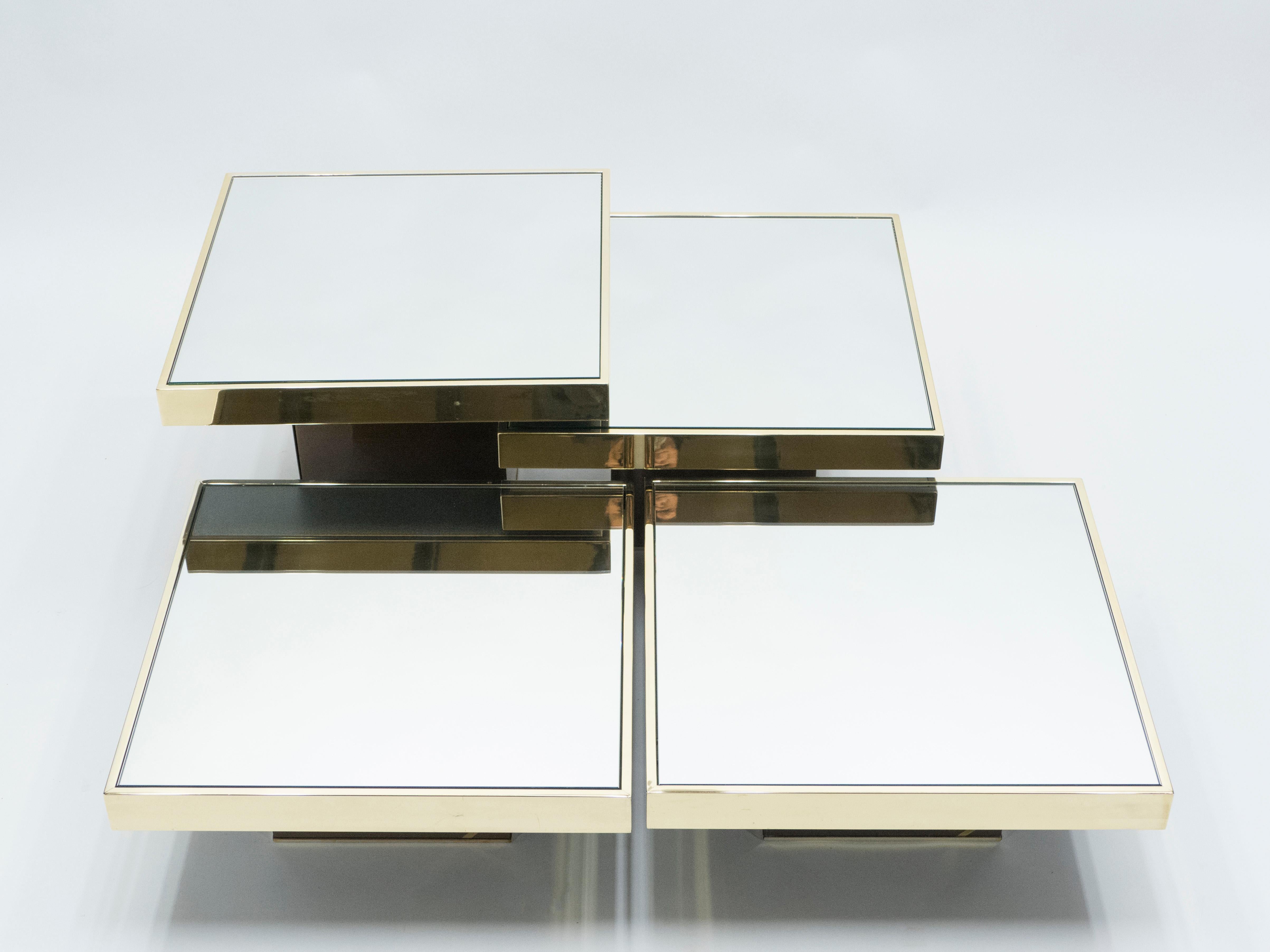 Late 20th Century Set of 4 Willy Rizzo Brass Mirrored Coffee Tables, 1970s