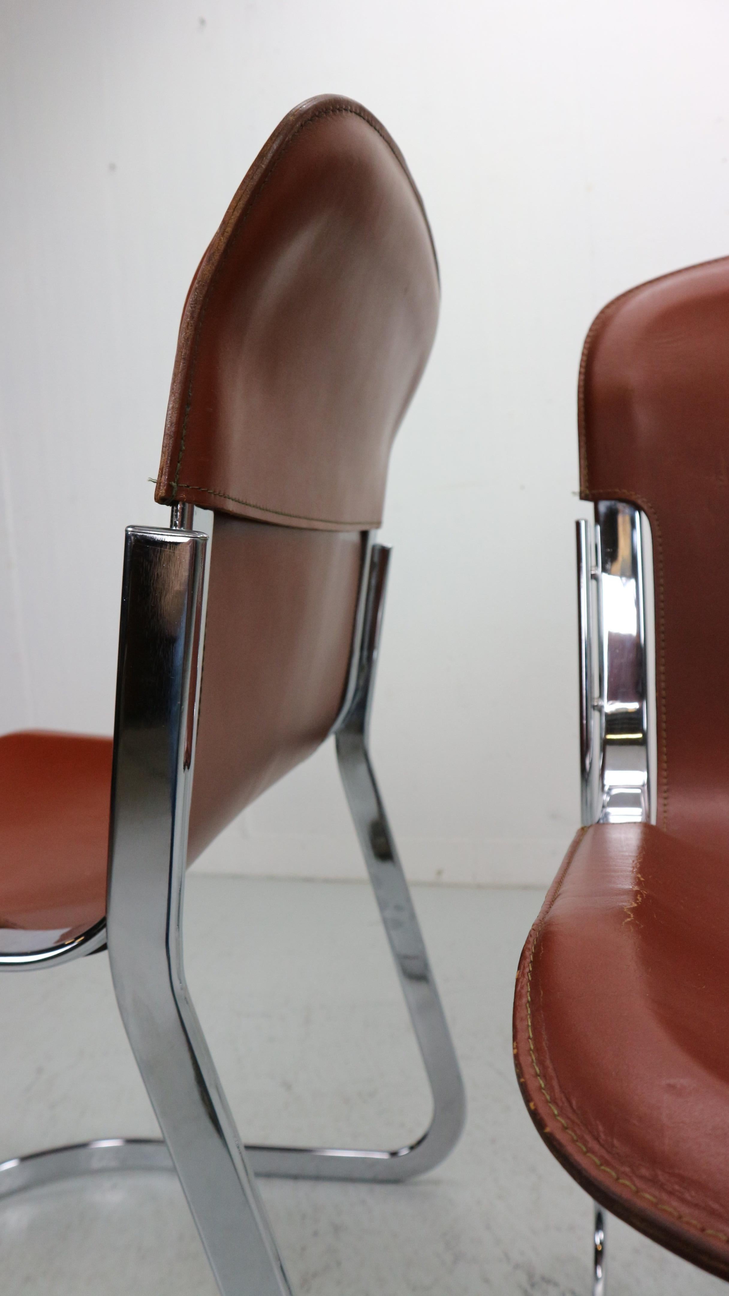 Set of 4 Willy Rizzo chairs in Chrome and Leather for Cidue, Italy, 1970s 4