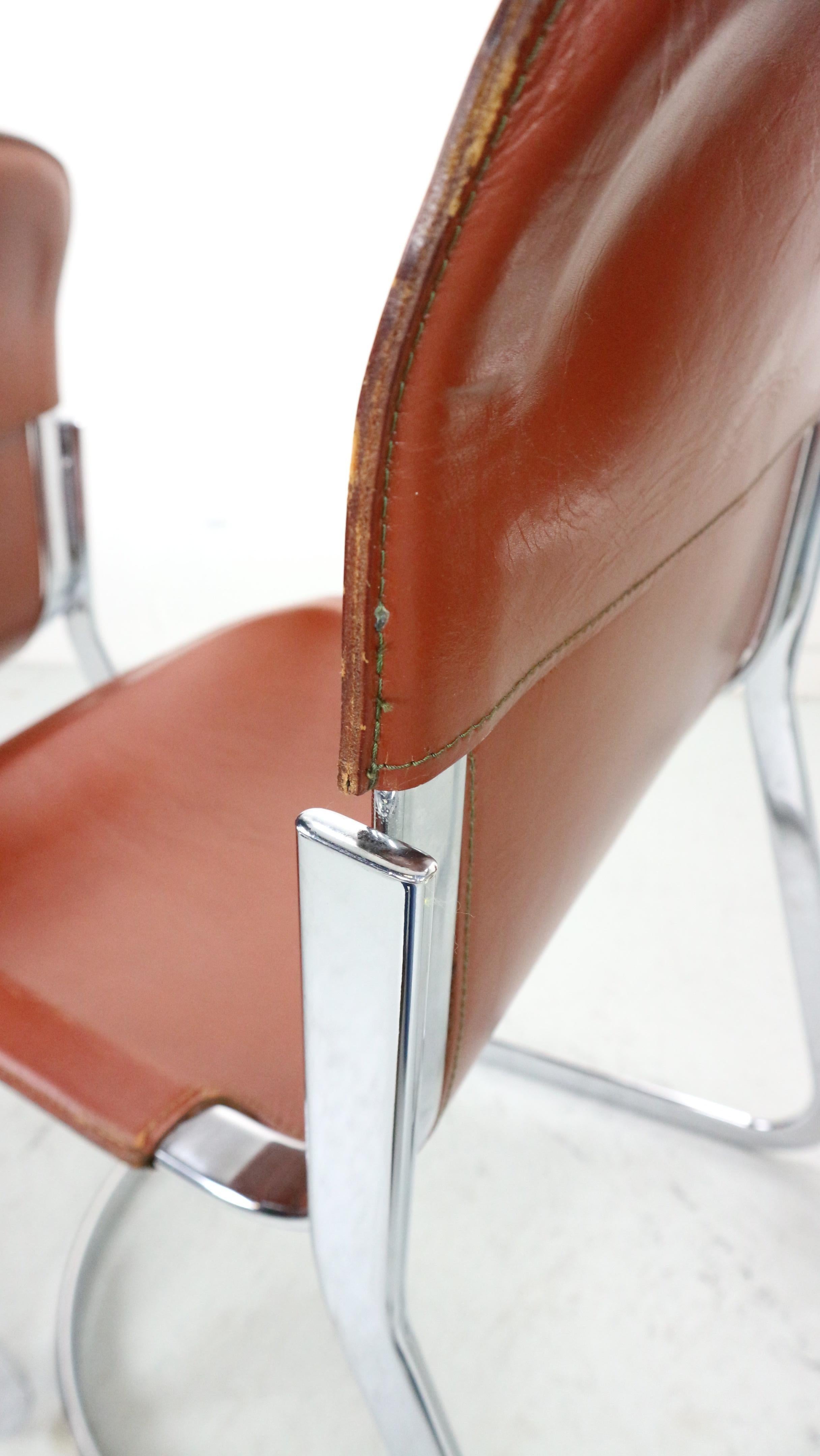 Set of 4 Willy Rizzo chairs in Chrome and Leather for Cidue, Italy, 1970s 6