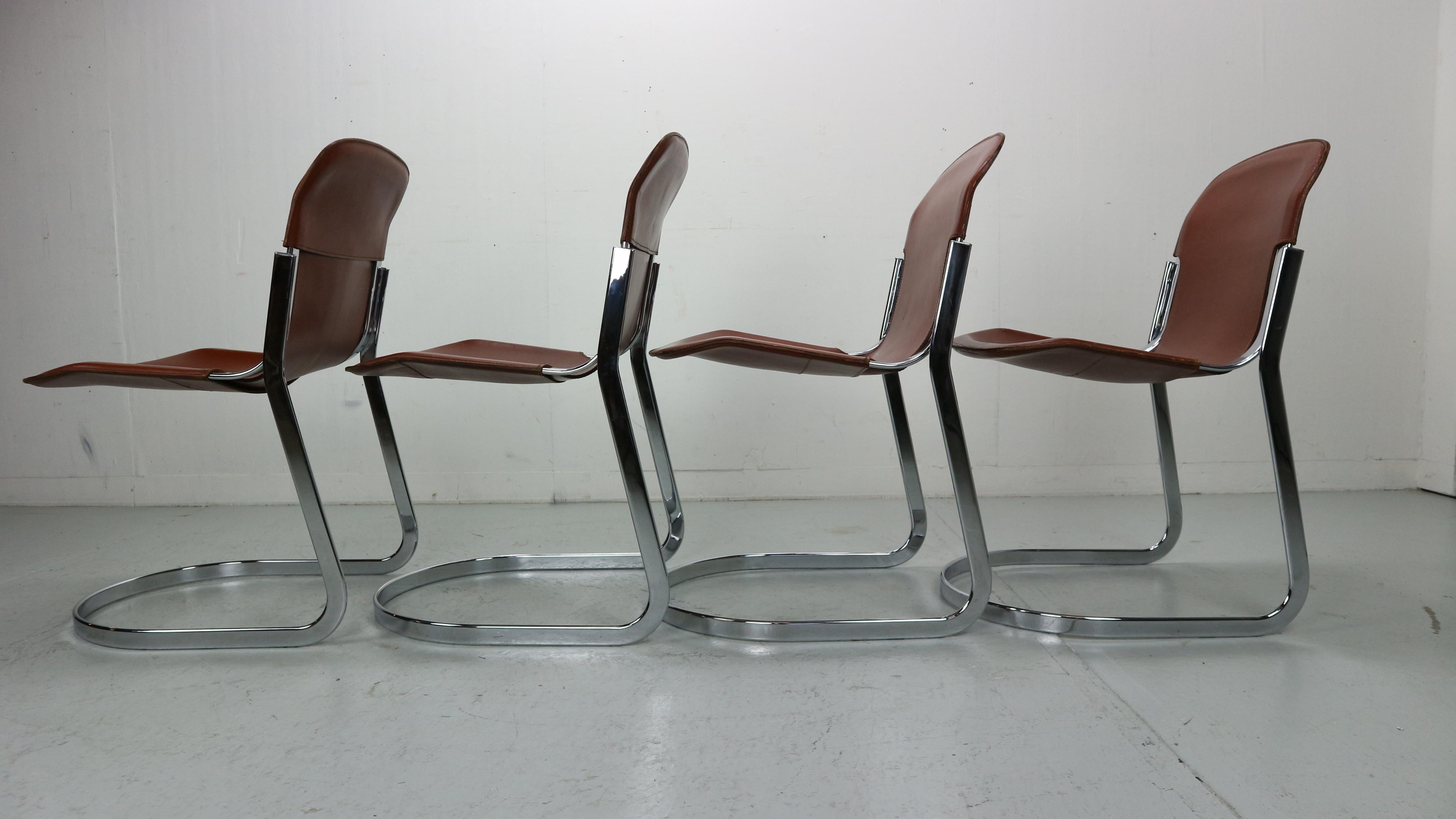 Set of 4 Willy Rizzo chairs in Chrome and Leather for Cidue, Italy, 1970s 9