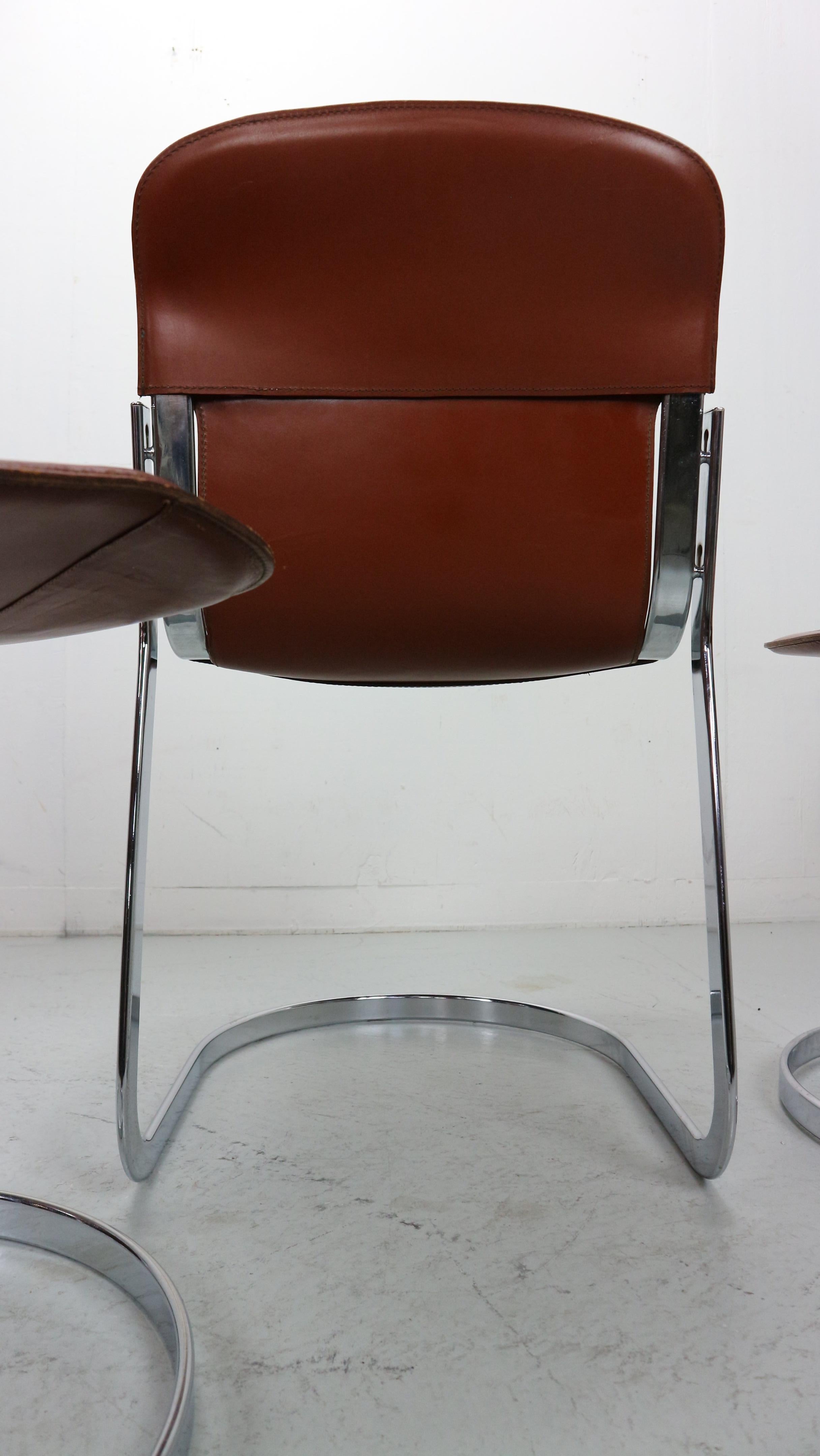 Set of 4 Willy Rizzo chairs in Chrome and Leather for Cidue, Italy, 1970s 12