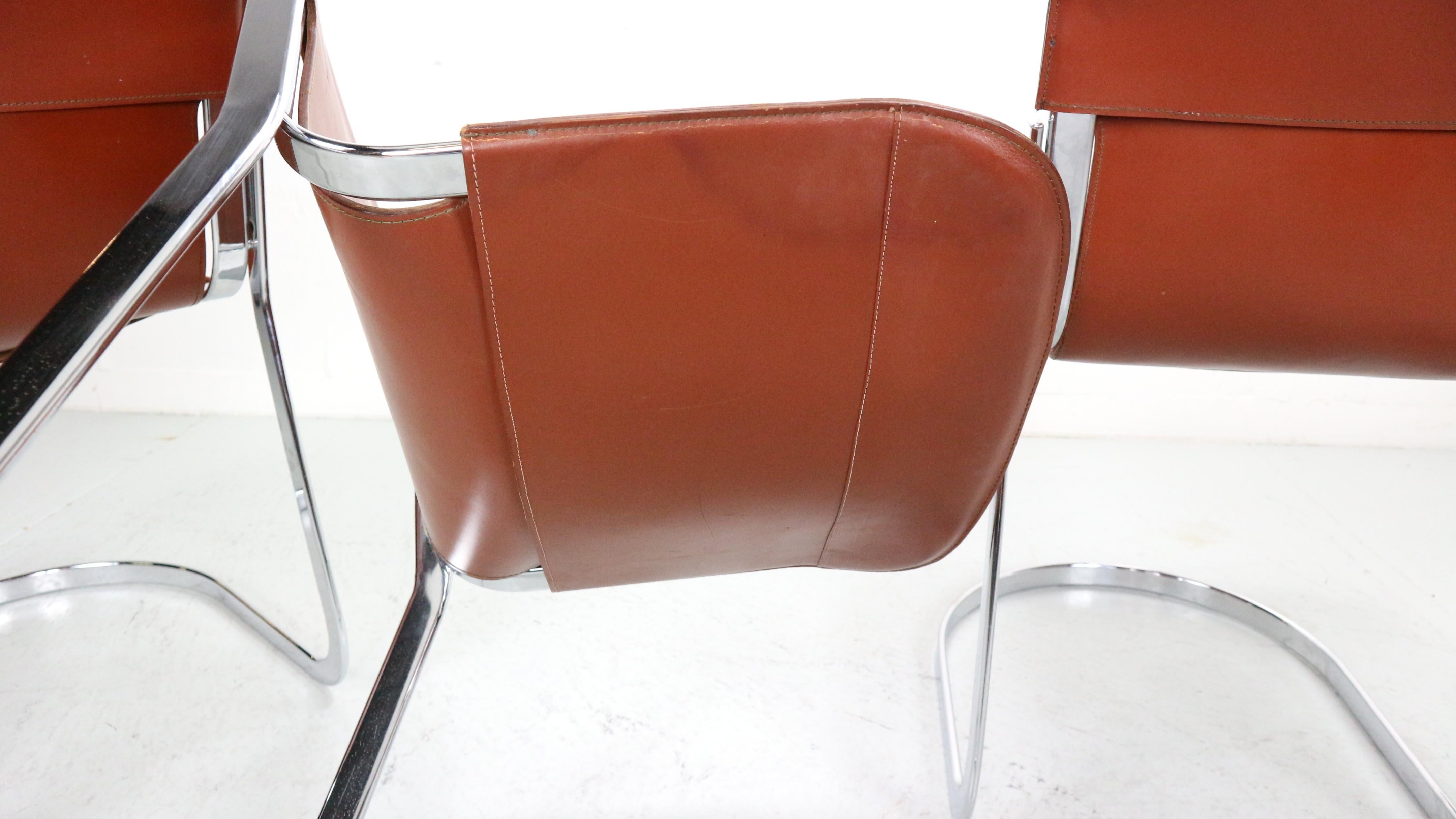 Set of 4 Willy Rizzo chairs in Chrome and Leather for Cidue, Italy, 1970s 13