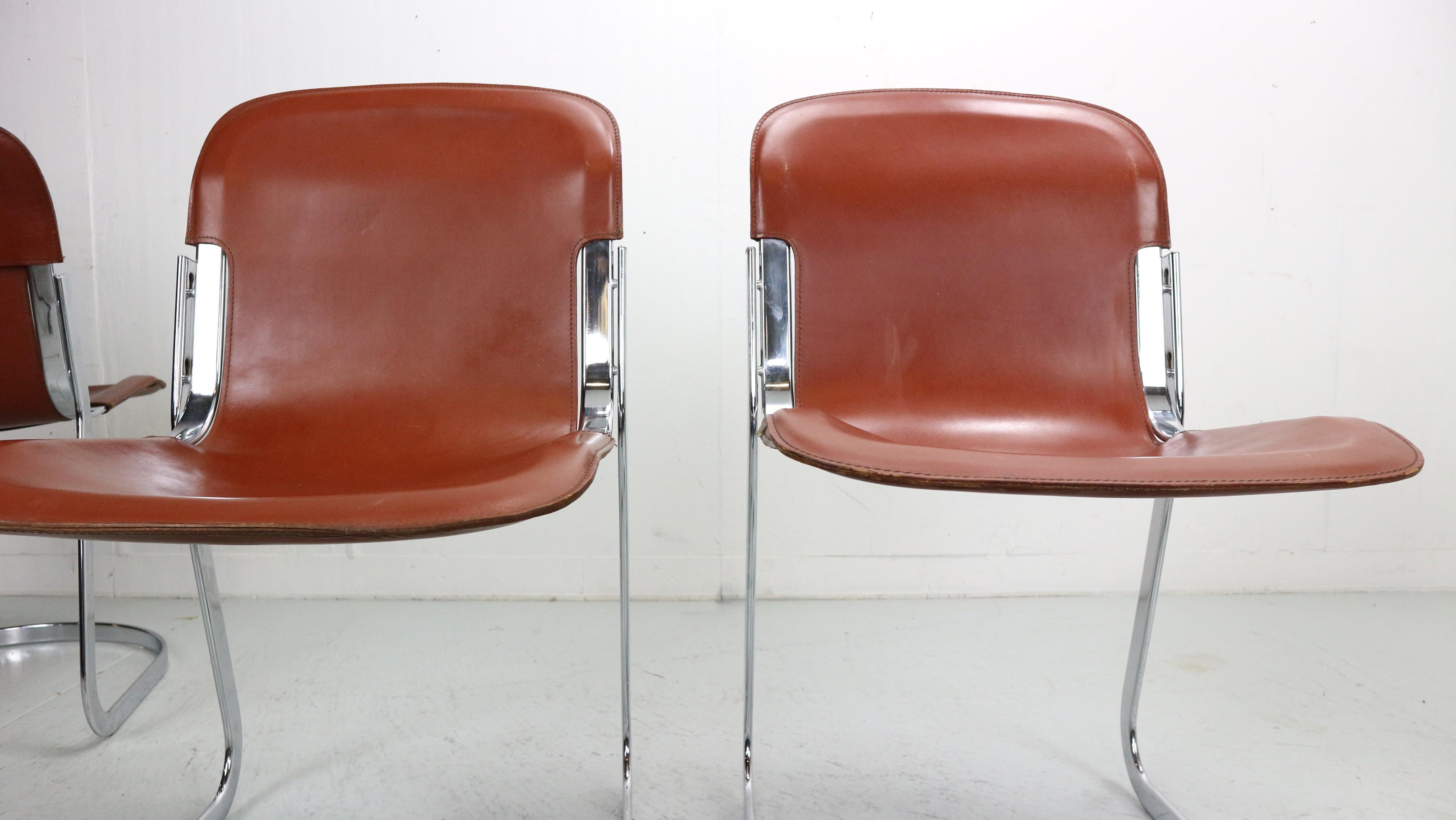 Set of 4 Willy Rizzo chairs in Chrome and Leather for Cidue, Italy, 1970s 14