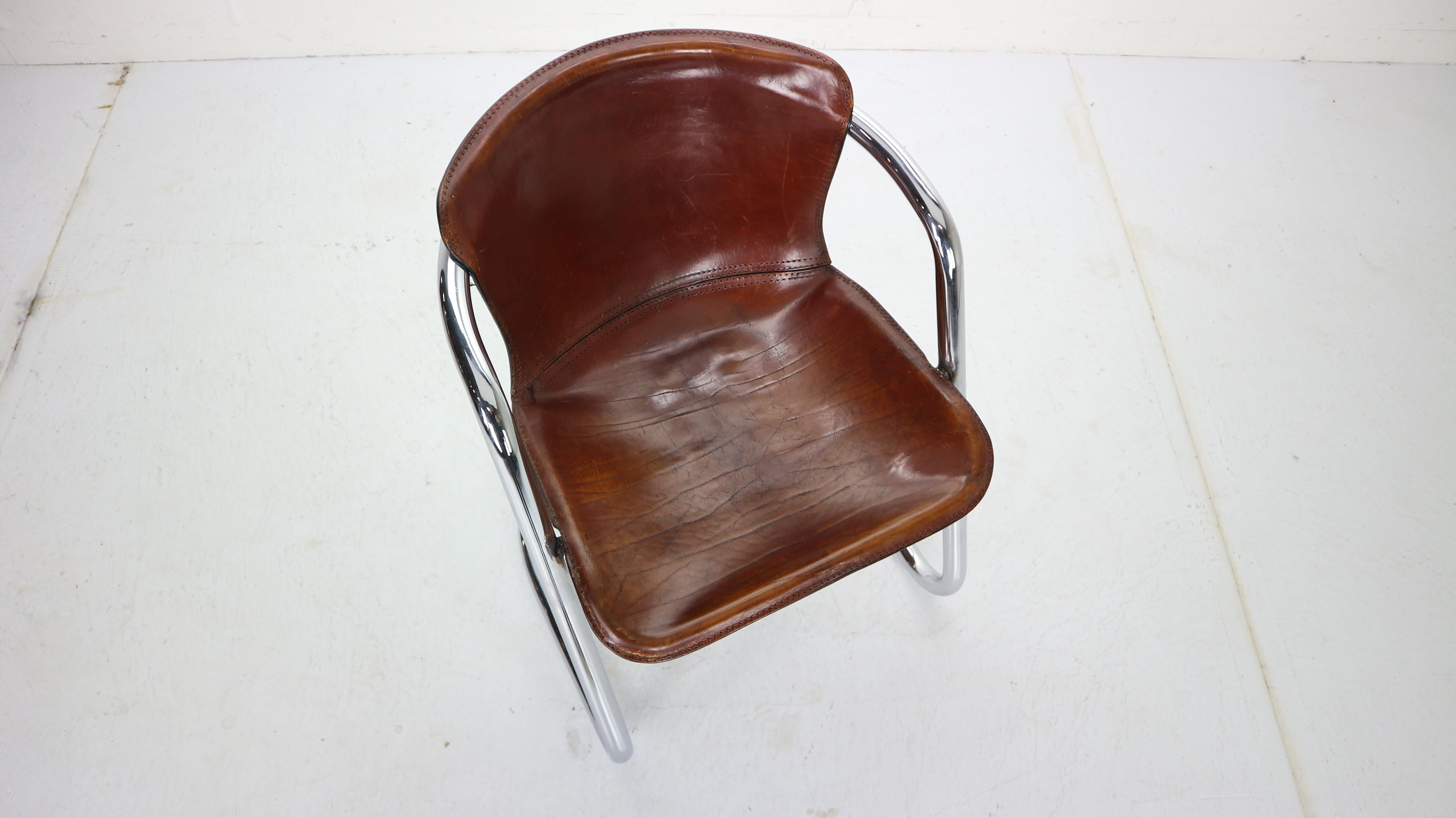 Set of 4 Willy Rizzo Leather Dining Chairs for Cidue, 1970s, Italy 4