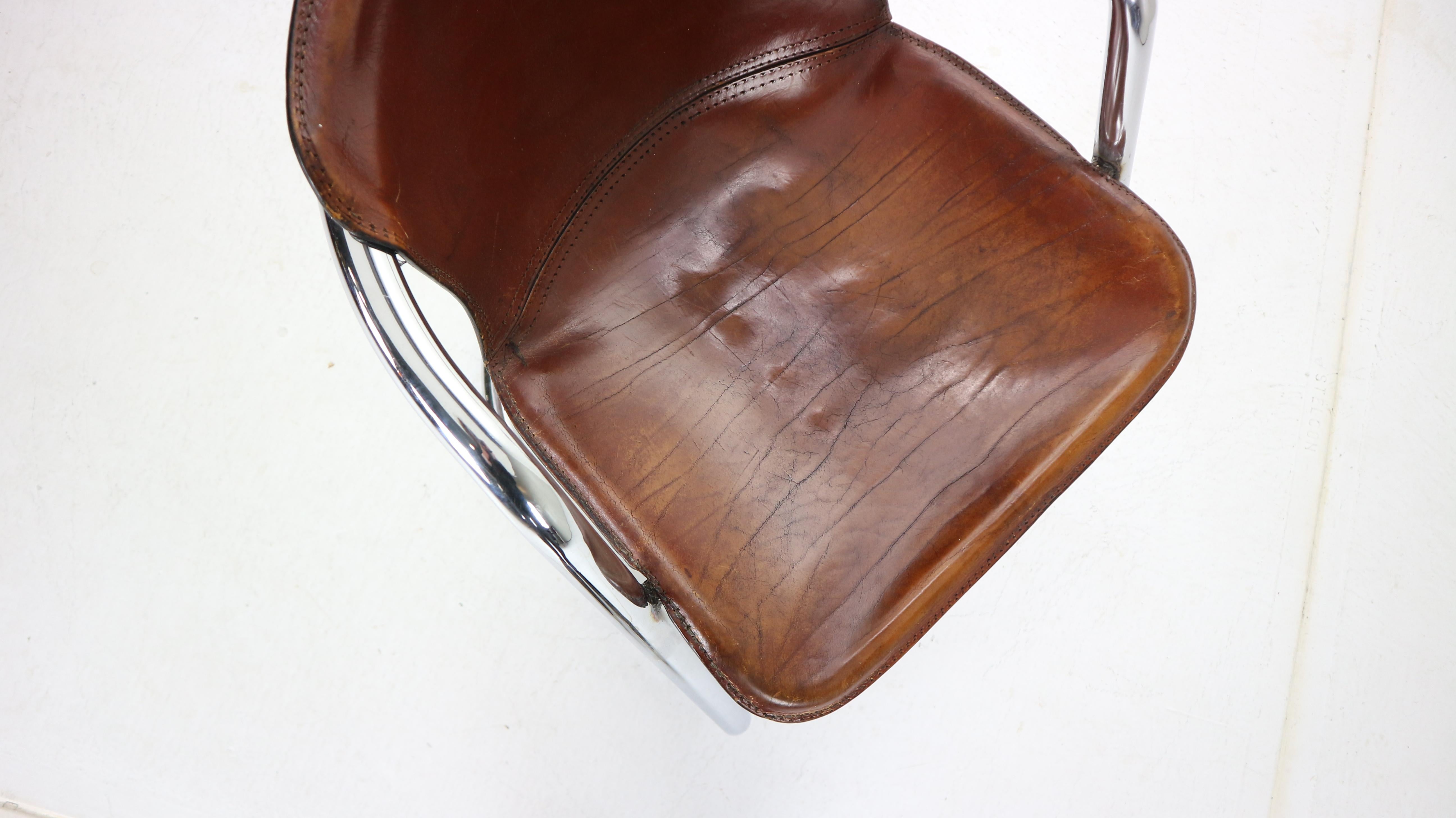 Set of 4 Willy Rizzo Leather Dining Chairs for Cidue, 1970s, Italy 10