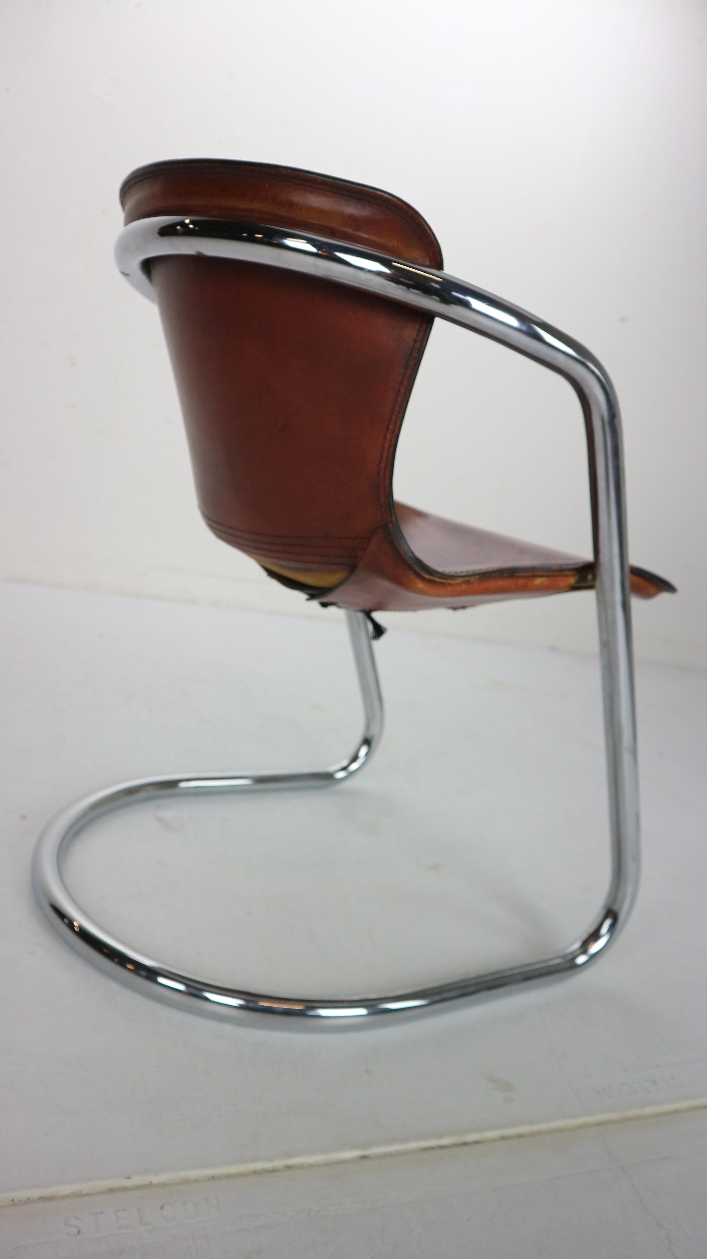 Set of 4 Willy Rizzo Leather Dining Chairs for Cidue, 1970s, Italy 12