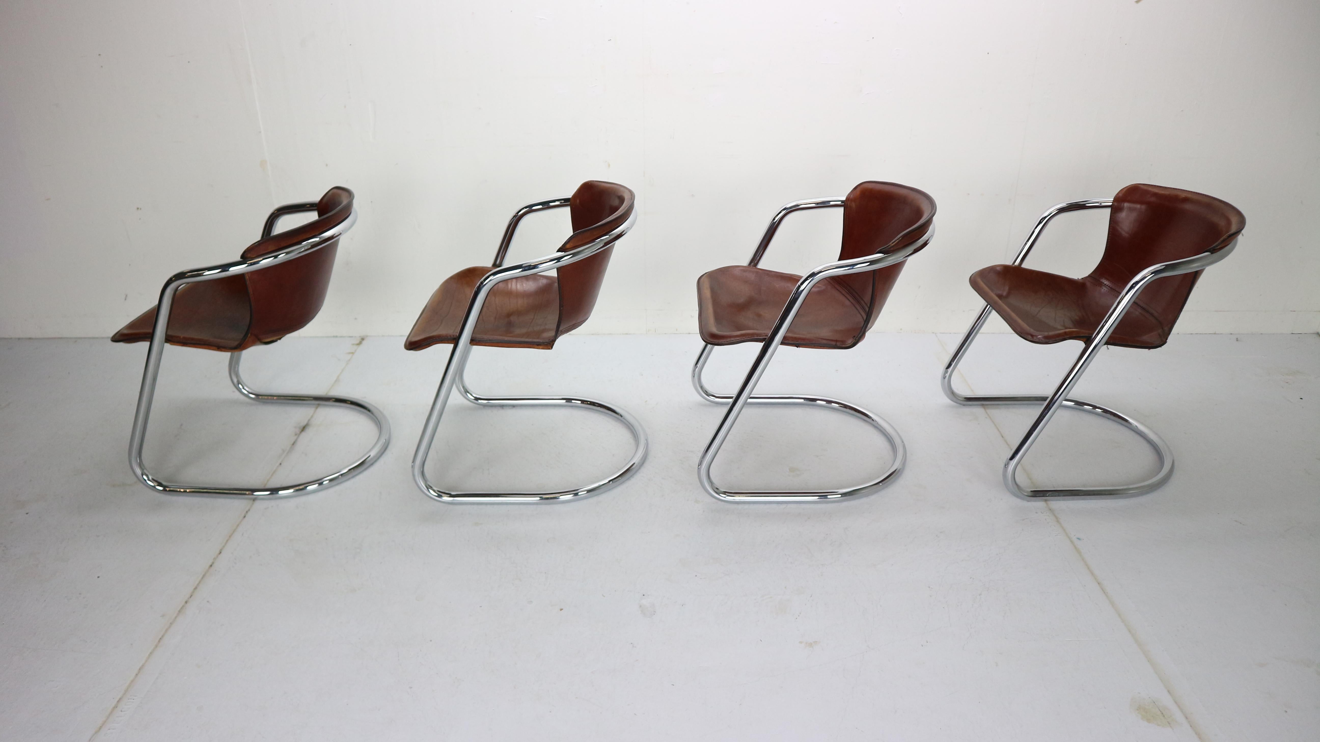 Late 20th Century Set of 4 Willy Rizzo Leather Dining Chairs for Cidue, 1970s, Italy