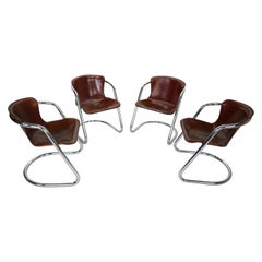 Set of 4 Willy Rizzo Leather Dining Chairs for Cidue, 1970s, Italy