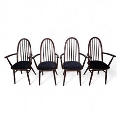 Set of Four Mid-Century Modern Windsor Chairs, Beech Wood, UK, 1960