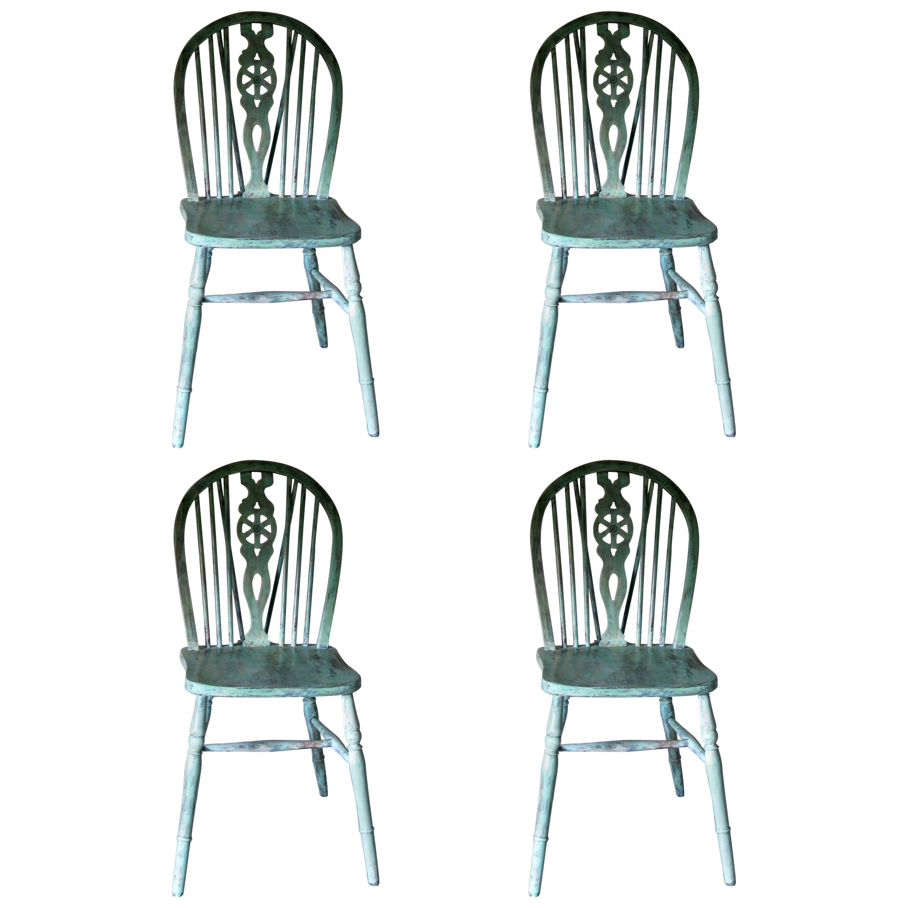 Set of 4 Windsor Chairs, English, Antique Windsor Chairs, Decorative, Painted For Sale