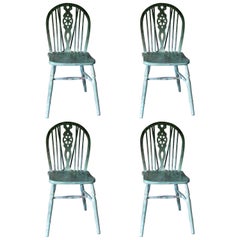 Set of 4 Windsor Chairs, English, Antique Windsor Chairs, Decorative, Painted