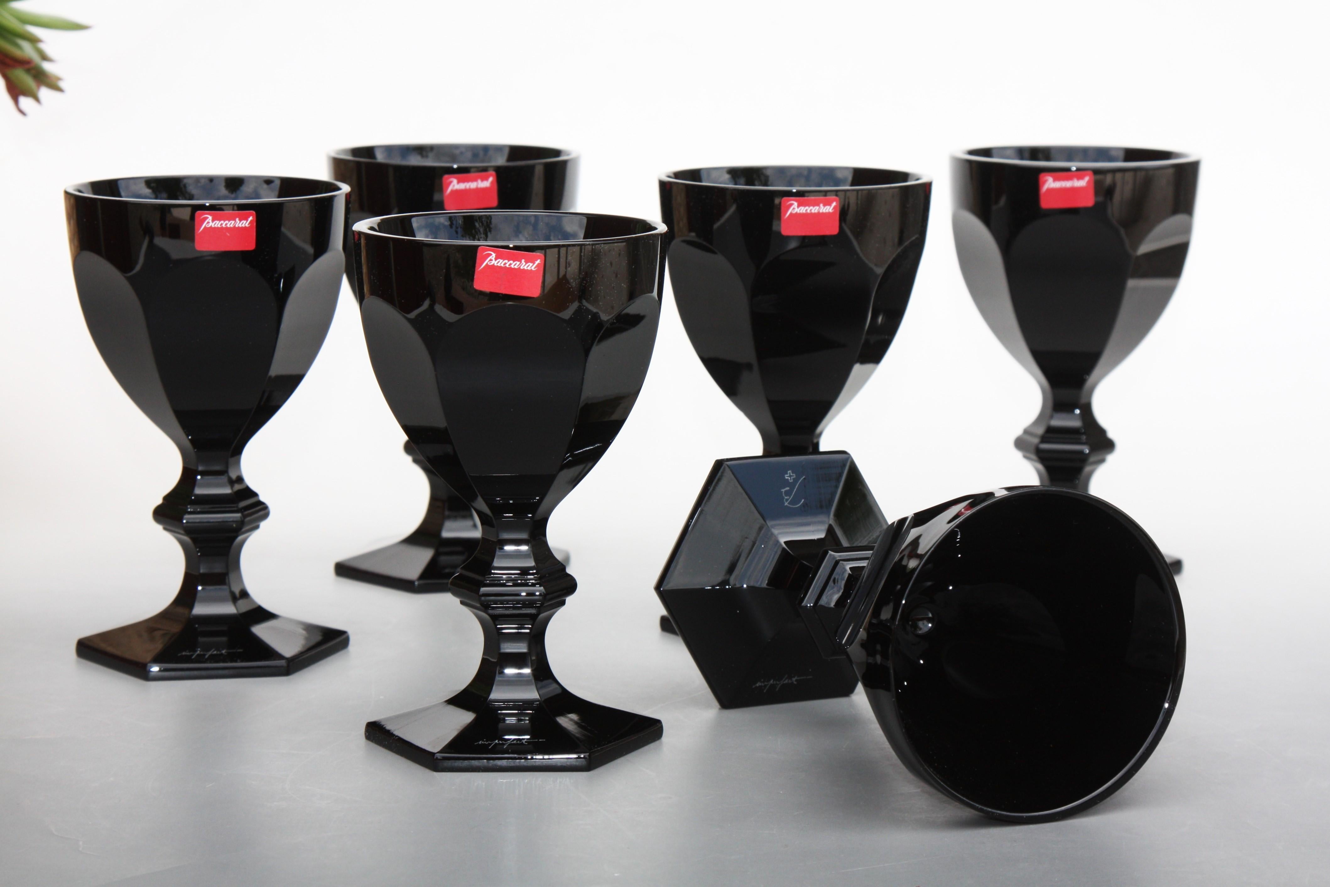 Set von 6 Weingläsern aus schwarzem Baccarat-Kristall, Harcourt Imparfait-Modell (Moderne)