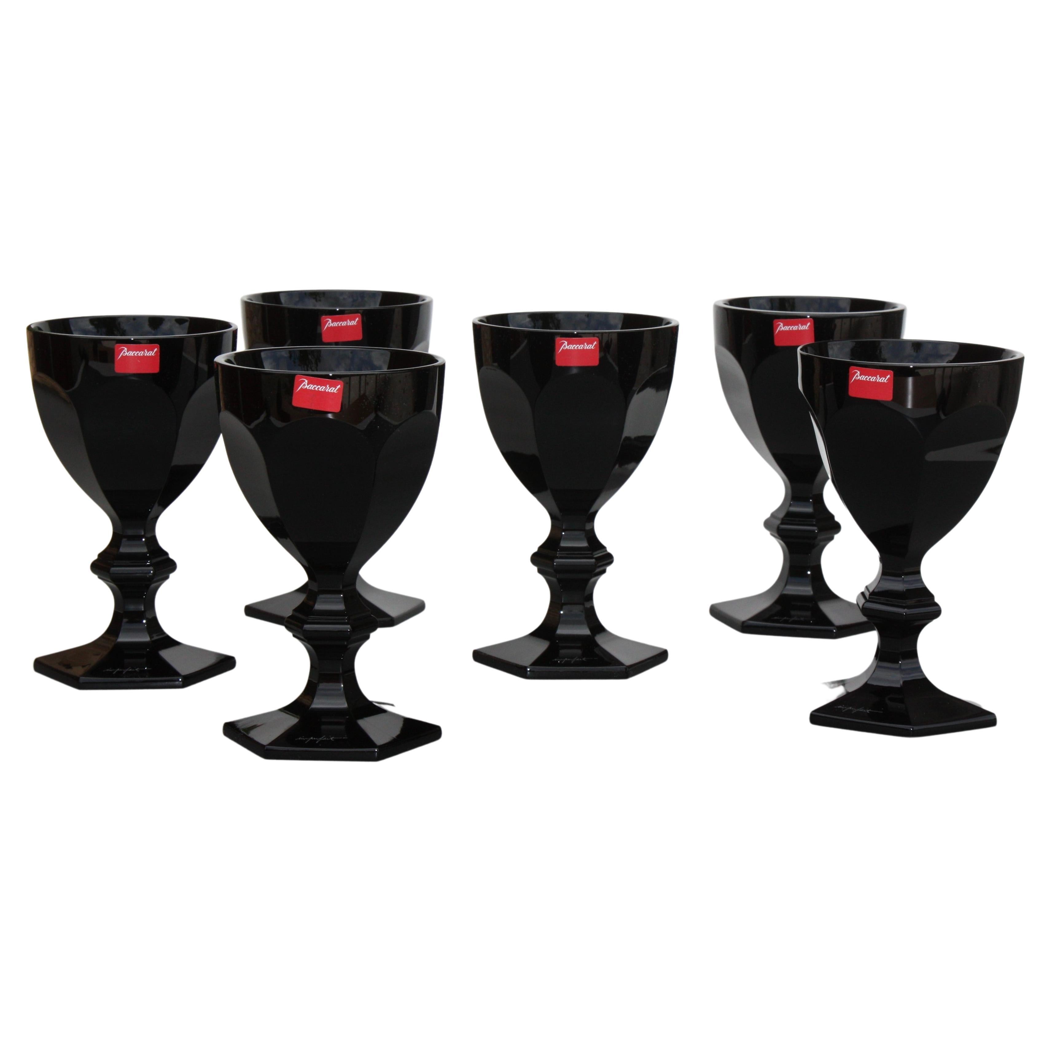 Set von 6 Weingläsern aus schwarzem Baccarat-Kristall, Harcourt Imparfait-Modell