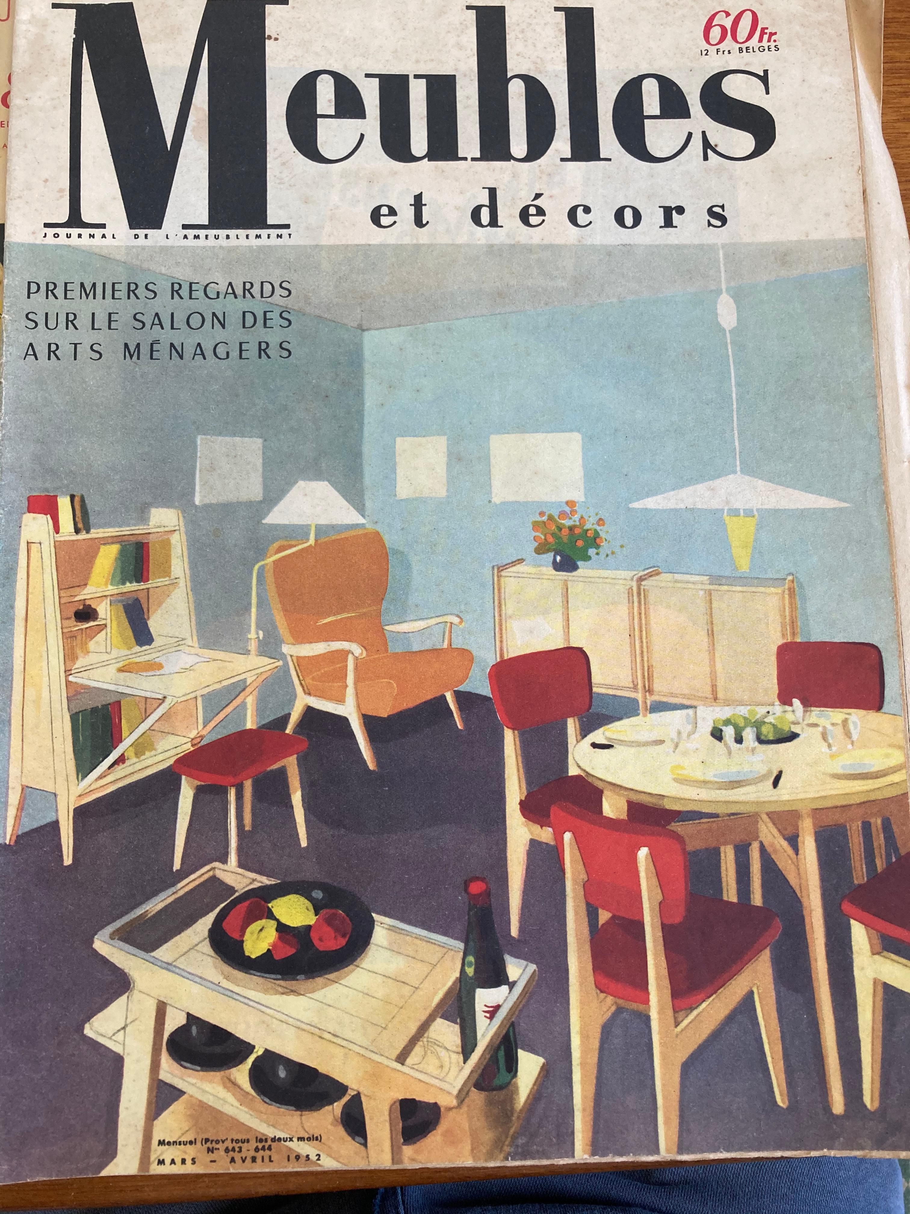 Ensemble de 4 chaises en bois et tissu par Marcel Gascoin, Arhec, années 1950 en vente 5